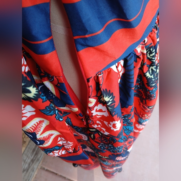 Vicky And Lucas Floral Stripe Red and Blue Maxi Bohemian Dress Colorful NEW - Picture 15 of 15